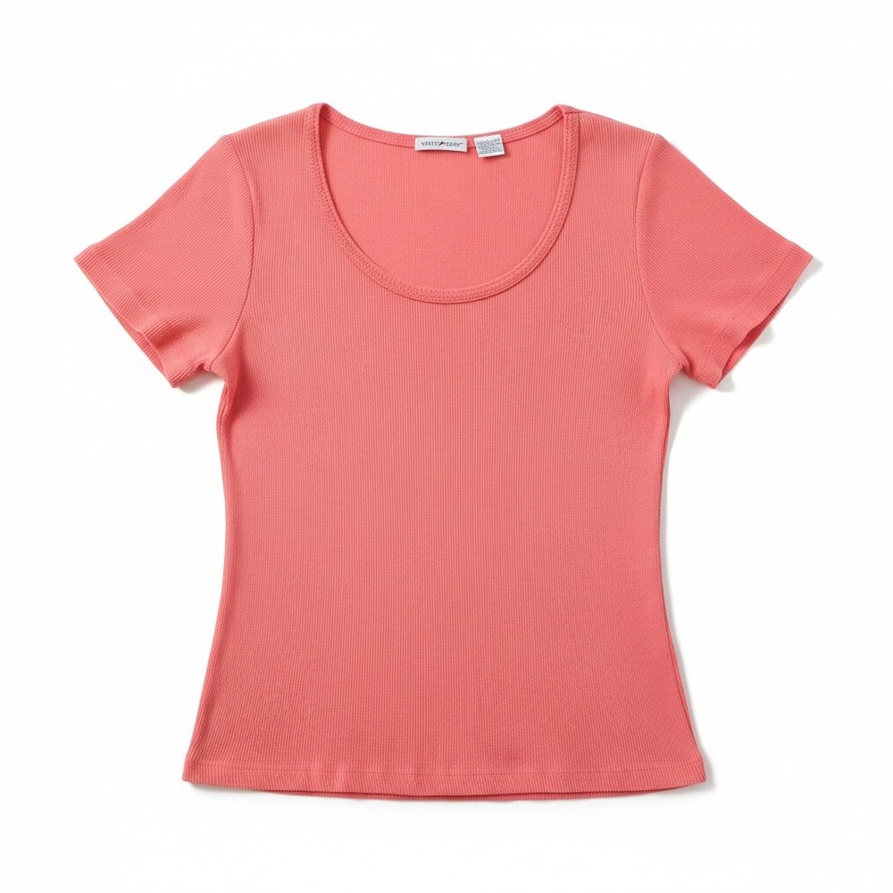 White Stag Womens Ribbed Short Sleeve Scoop Neck Cotton T-Shirt Iced Coral L